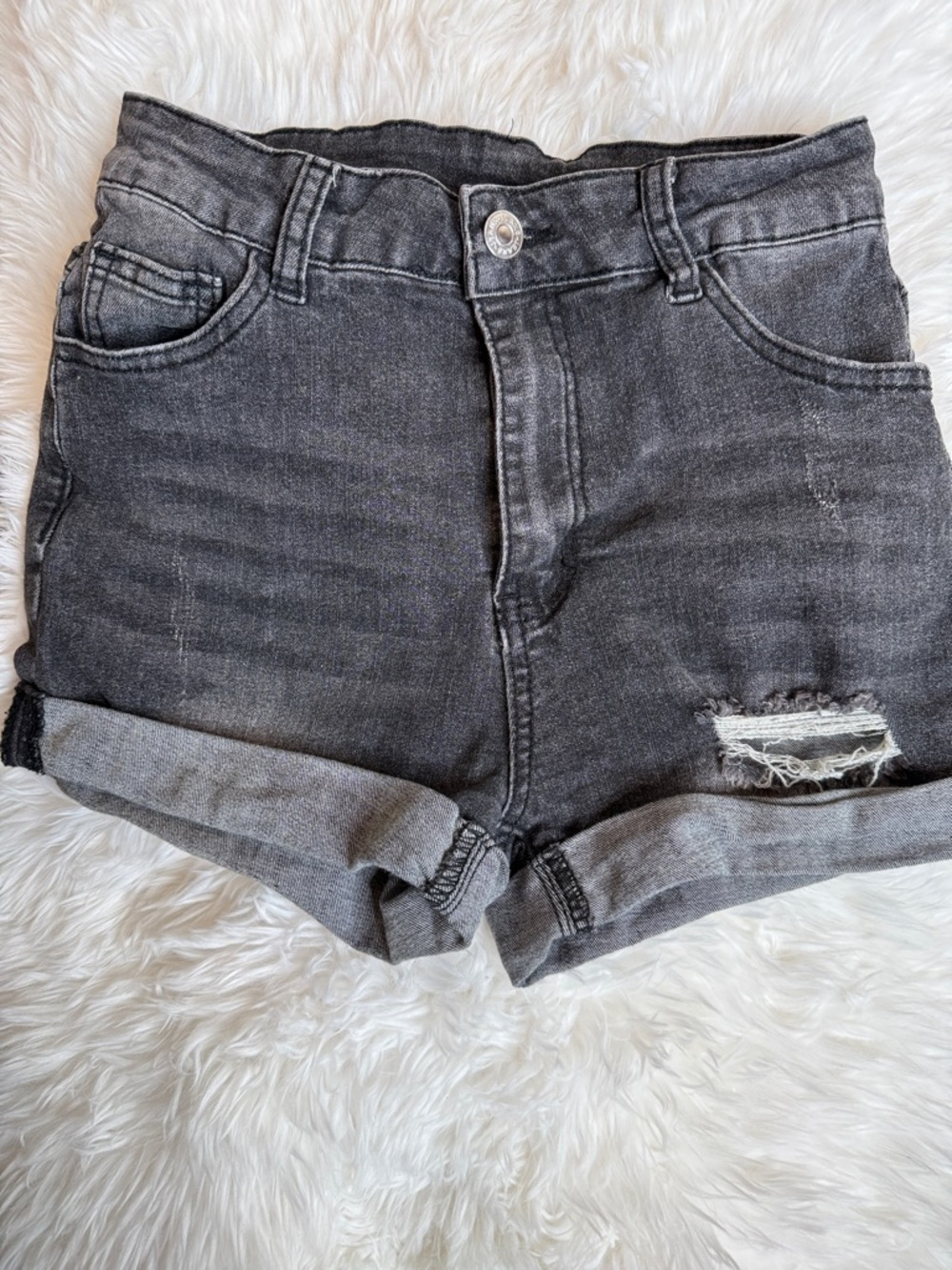 SHEIN Washed Black High-Rise Rolled Hem Jean Shorts